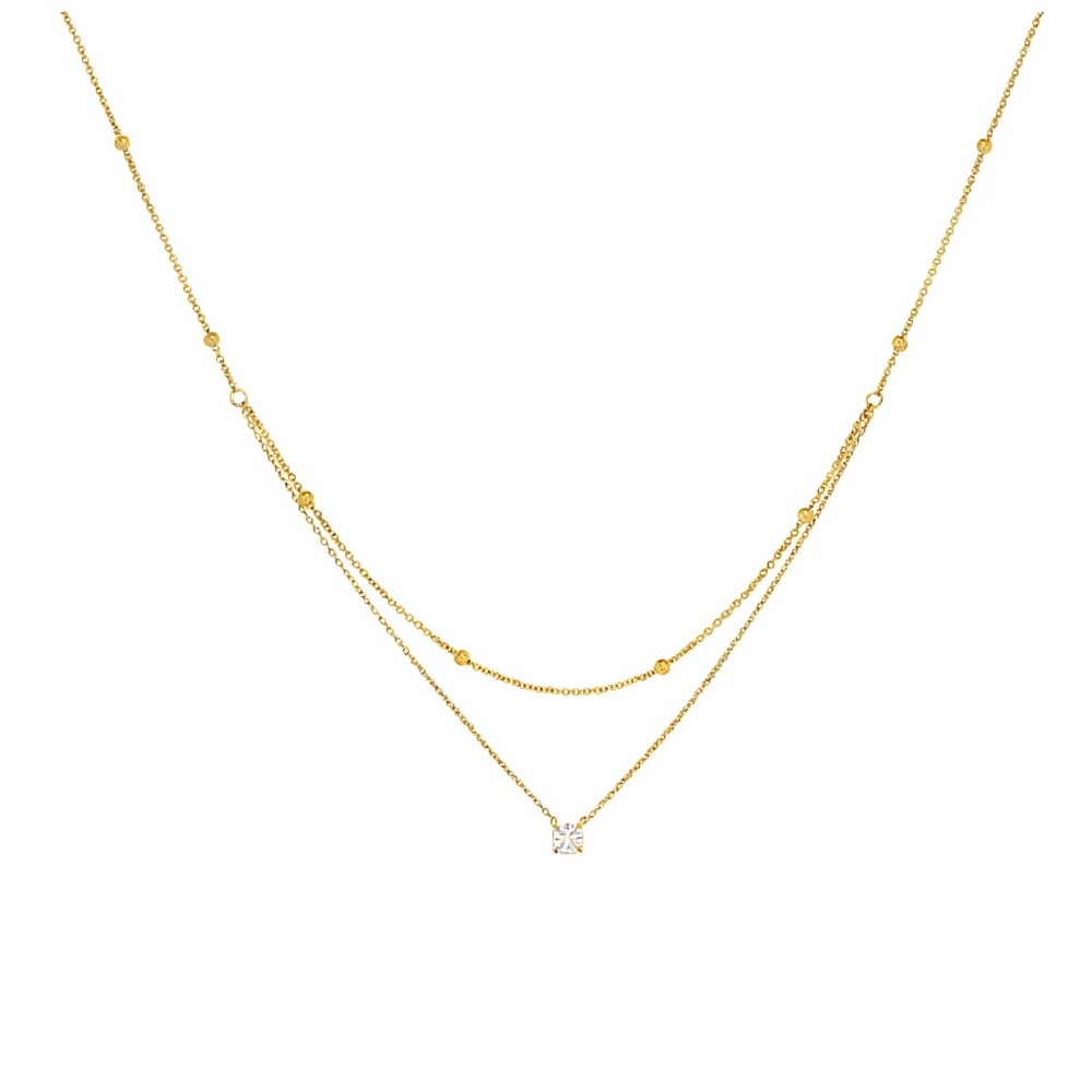 Layered Gold Necklace • IP Plated Stainless Steel • Delicate Double Chain